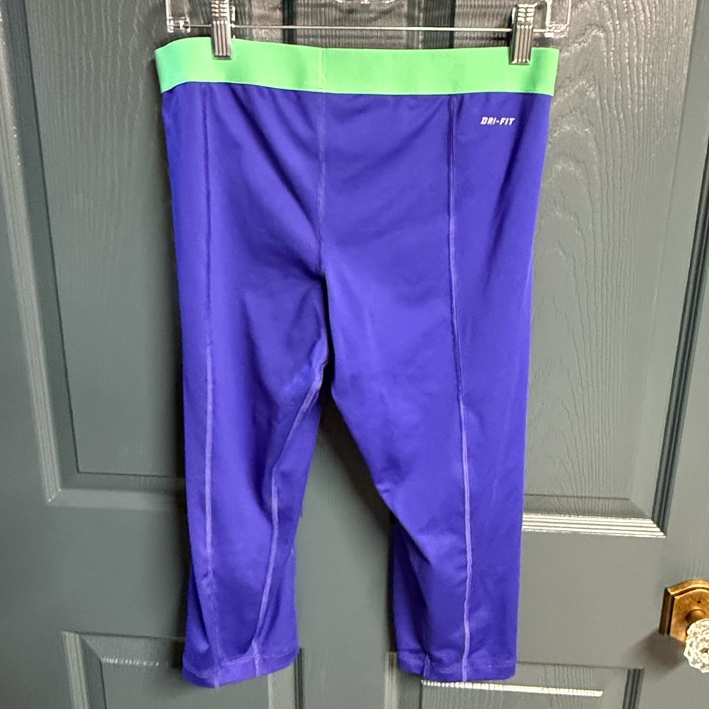 Purple and Green Nike Pro capri leggings - Women's Size L